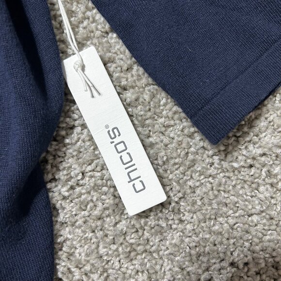 Chicos Womens Sz XXL Navy Open Front Cardigan/ Embroidered Floral Sleeves - Picture 9 of 11